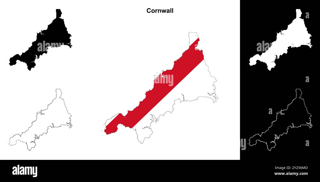 Cornwall leere Umrisskarte Set Stock Vektor