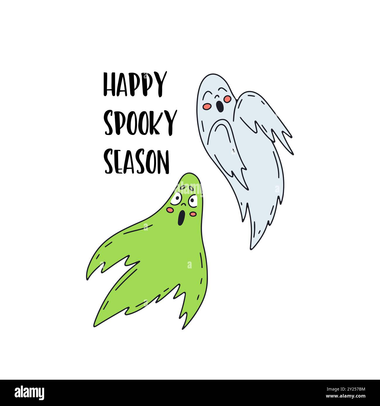 Karte oder Poster mit niedlicher Halloween-Illustration mit Geistern Stock Vektor