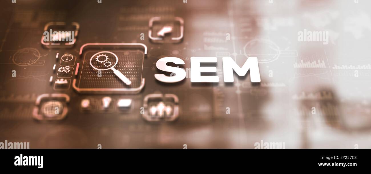 SEM Search Engine Optimization Marketing. Unterstützung bei der Auswahl von Kunden. Stockfoto