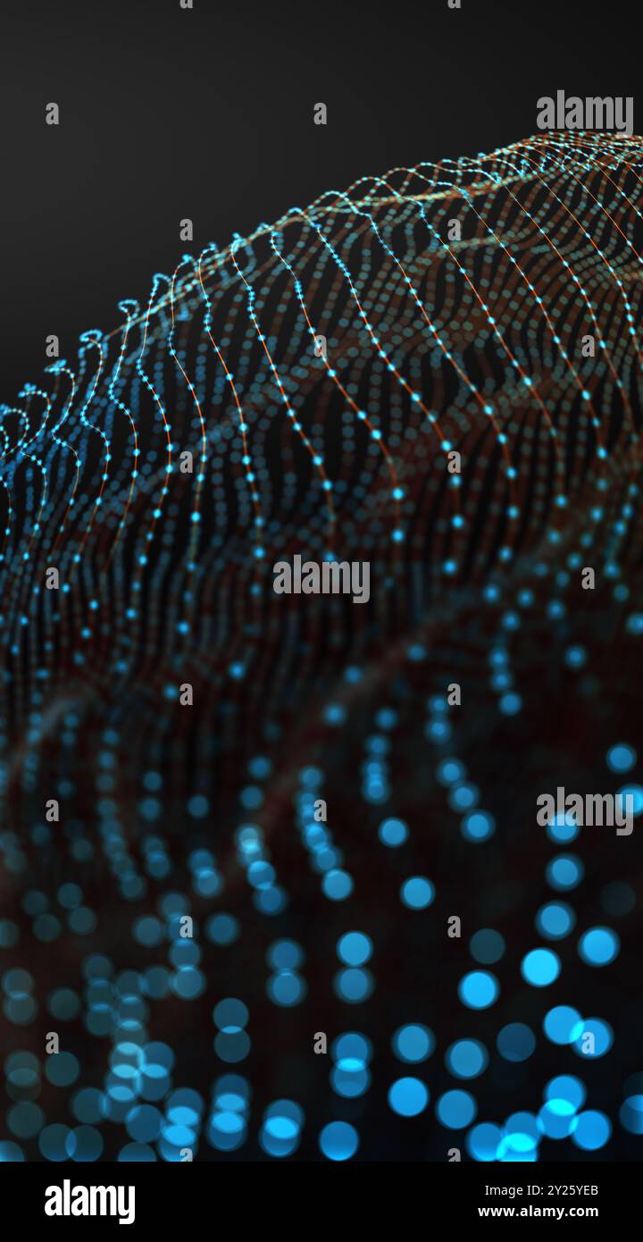 Technologie- und Cloud-Computerkonzept mit Mustern, Linien und geometrischen Formen. Abstrakter Hintergrund von Technologie, Wissenschaft und Cloud-Computer. Stockfoto
