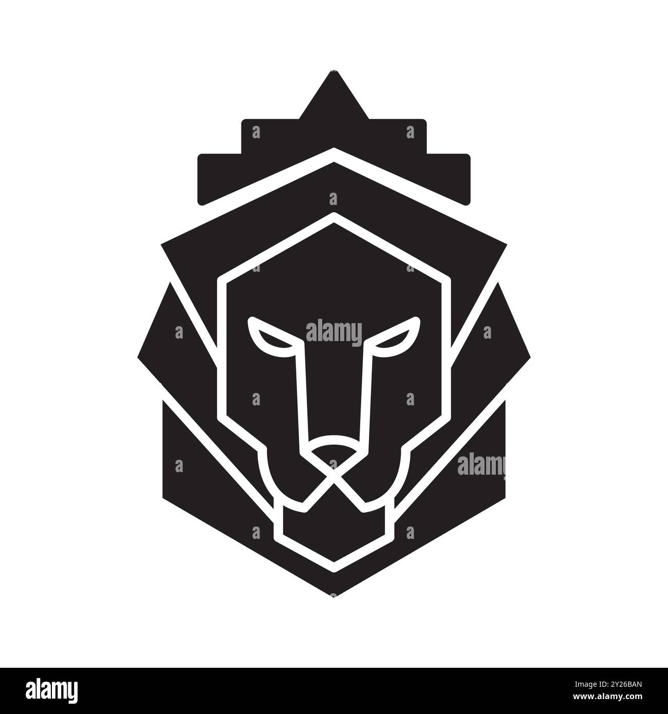 Löwenkopf mit Logo im Kronenschild-Design. Symbol für Wappen-Vektor. Luxusmarke für Geschäftsprojekte. Konzeptionelle Stabilität und Schutz Ihres Stock Vektor