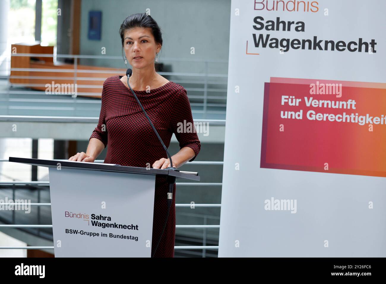 Sahra Wagenknecht, Deutschland, Berlin, Reichstag, Pressekonferenz des Bündnisses Sahra Wagenknecht BSW *** Sahra Wagenknecht, Deutschland, Berlin, Reichstag, Pressekonferenz der Allianz Sahra Wagenknecht BSW Stockfoto