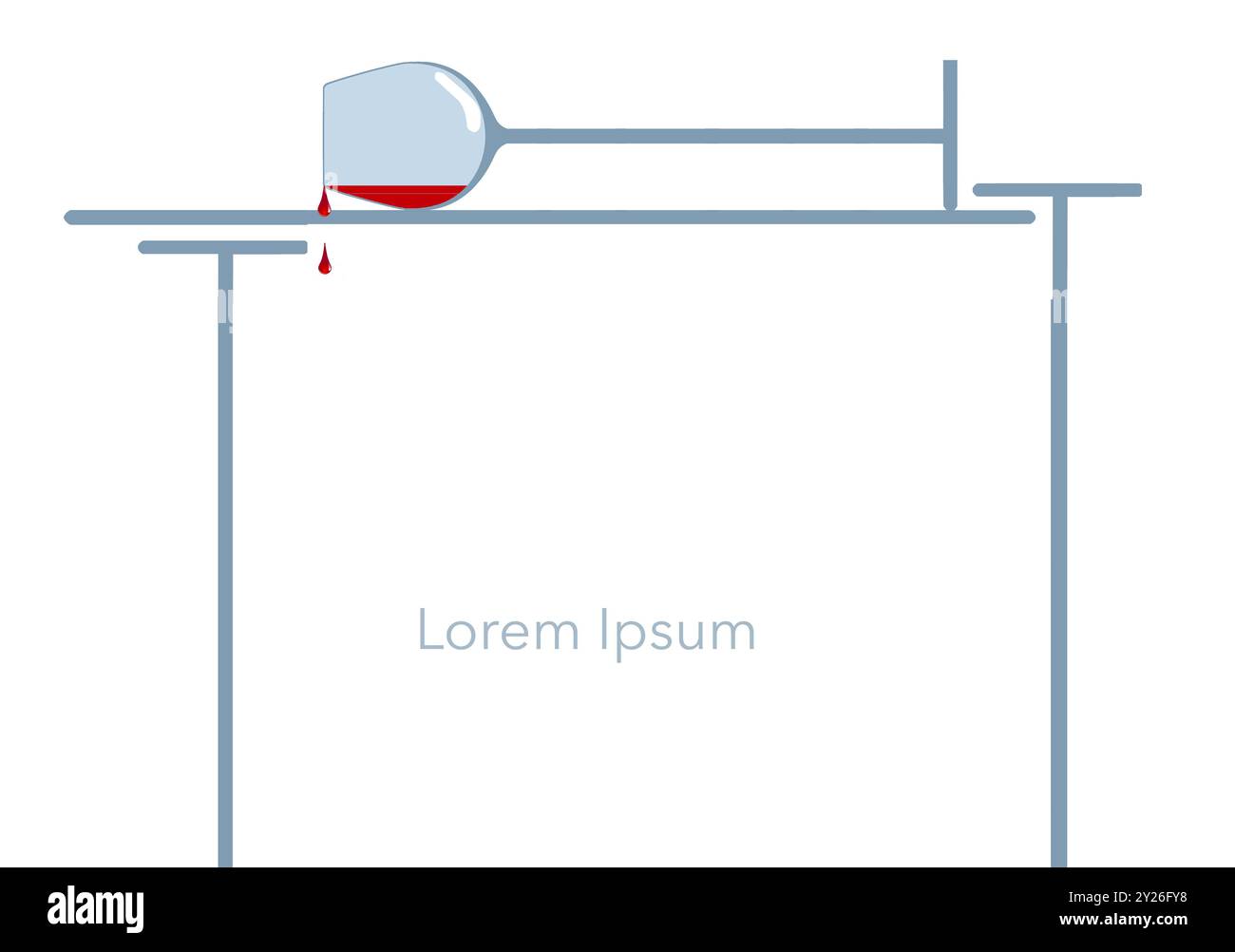 Weingläser werden in einem 3D-Illustrationsrahmen mit großem Textbereich und Kopierraum auf weißem Hintergrund angezeigt. Stockfoto