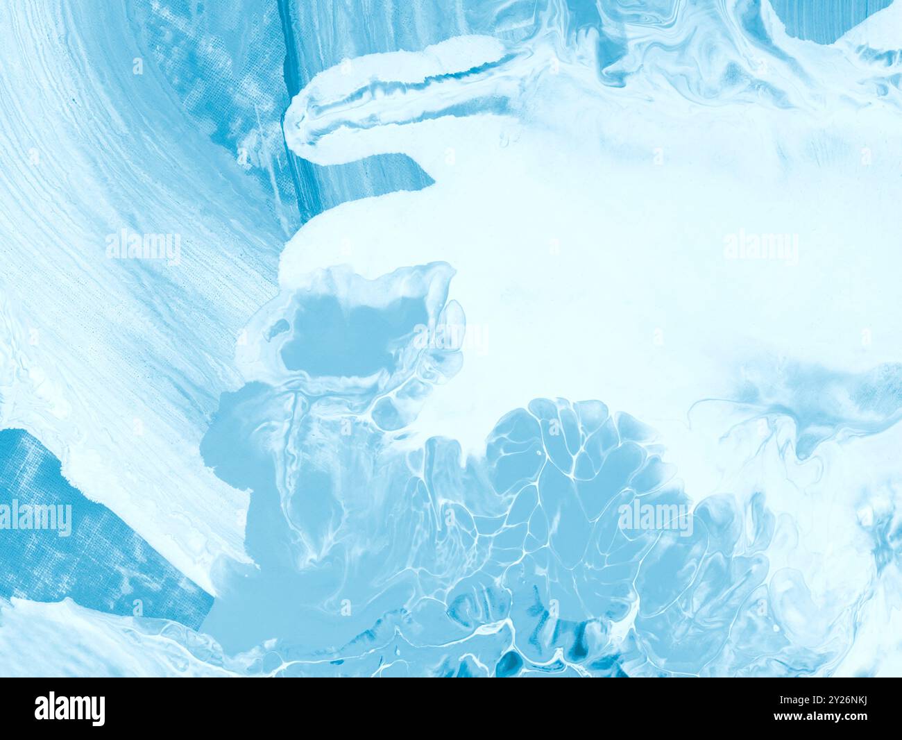 Abstraktes Blau fantastische Kunstmalerei, Pinseltextur, kreativer handgemalter Hintergrund, Acrylmalerei. Moderne Kunst. Stockfoto