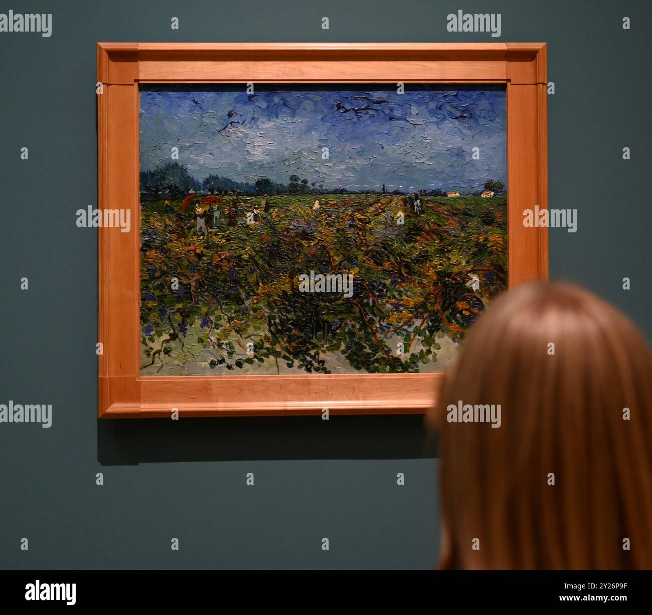DIE PHILADELPHIA SONNENBLUMEN WURDEN URSPRÜNGLICH BEI VAN GOGHS FREUNDEN MR. UND MRS. GINOUX IN ARLES HINTERLASSEN UND VON GEKAUFT HERR CARROL TYSON AUS CHETNUT HILL PHILADELPHIA 1935, BEVOR ER 1963 VOM PHILADELPHIA MUSEUM OF ART ERWORBEN WURDE . DIE LONDONER SONNENBLUMEN WURDEN IM MAI 1889 AN VAN GOGHS BRUDER THEO GESCHICKT UND BLIEBEN BIS ZUM DIE NATIONAL GALLERY KAUFTE DAS BILD 1924. DIE BEIDEN BILDER WURDEN SEIT ANFANG 1889 IM STUDIO DES KÜNSTLERS NIE ZUSAMMEN AUSGESTELLT . DIE BEIDEN SONNENBLUMEN WERDEN NEBEN LA BERCEUSE (1888) SEIN SYMBOLISCHES PORTRÄT EINER FRAU MIT CRADE-SCHNUR GEZEIGT Stockfoto