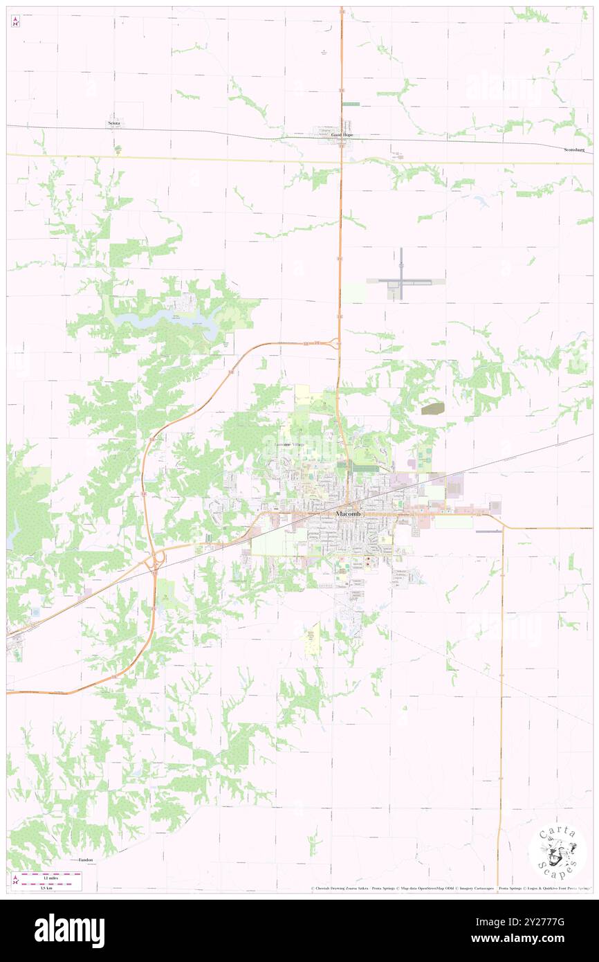 Macomb, McDonough County, USA, USA, Illinois, n 40 27' 33''', S 90 40' 18'', Karte, Karte, Kartenausgabe 2024. Erkunden Sie Cartascapes, eine Karte, die die vielfältigen Landschaften, Kulturen und Ökosysteme der Erde enthüllt. Reisen Sie durch Zeit und Raum und entdecken Sie die Verflechtungen der Vergangenheit, Gegenwart und Zukunft unseres Planeten. Stockfoto