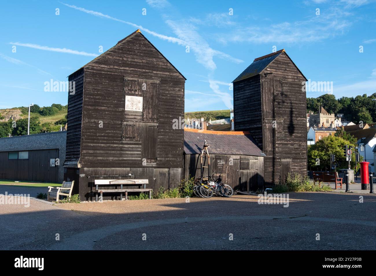 Hastings Netzhütten an der Altstadt Stade, East Sussex, Großbritannien Stockfoto