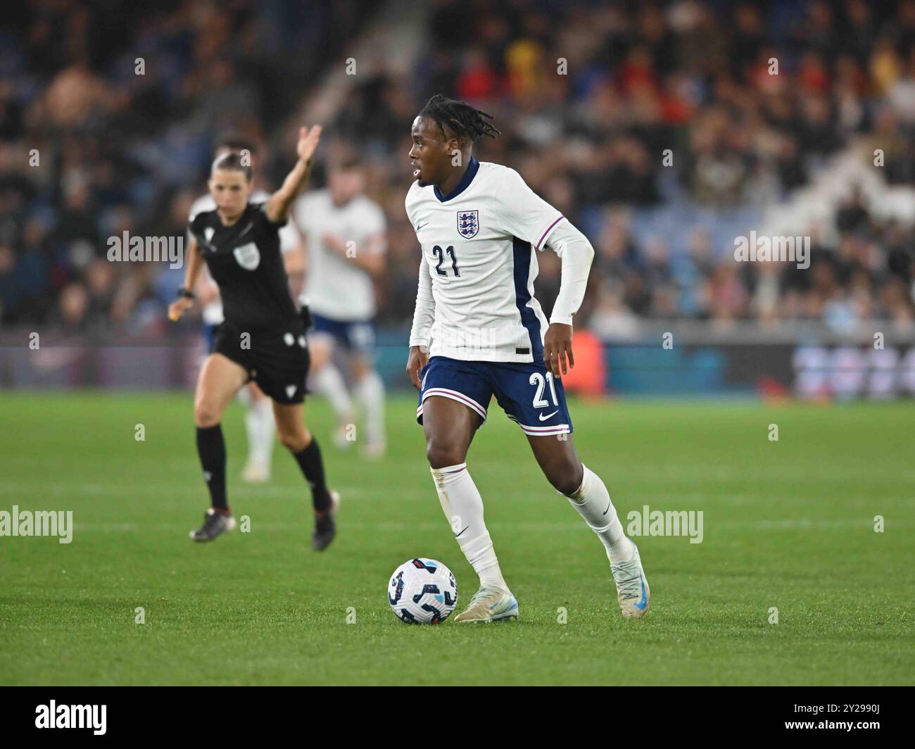 Kenilworth Road, Luton am Montag, 9. September 2024. Jamie Bynoe Gittens (21 Engalnd) tritt am Montag, den 9. September 2024, beim internationalen Freundschaftsspiel zwischen England unter 21 und Österreich unter 21 in der Kenilworth Road in Luton an. Quelle: MI News & Sport /Alamy Live News Stockfoto