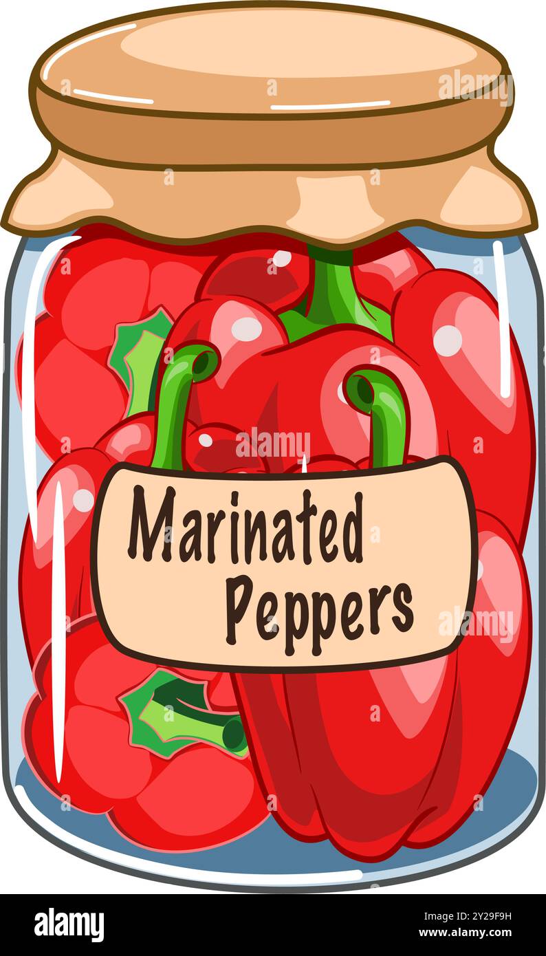 Hausgemachte marinierte Paprika in einem Glas, Vektor-Illustration Stock Vektor