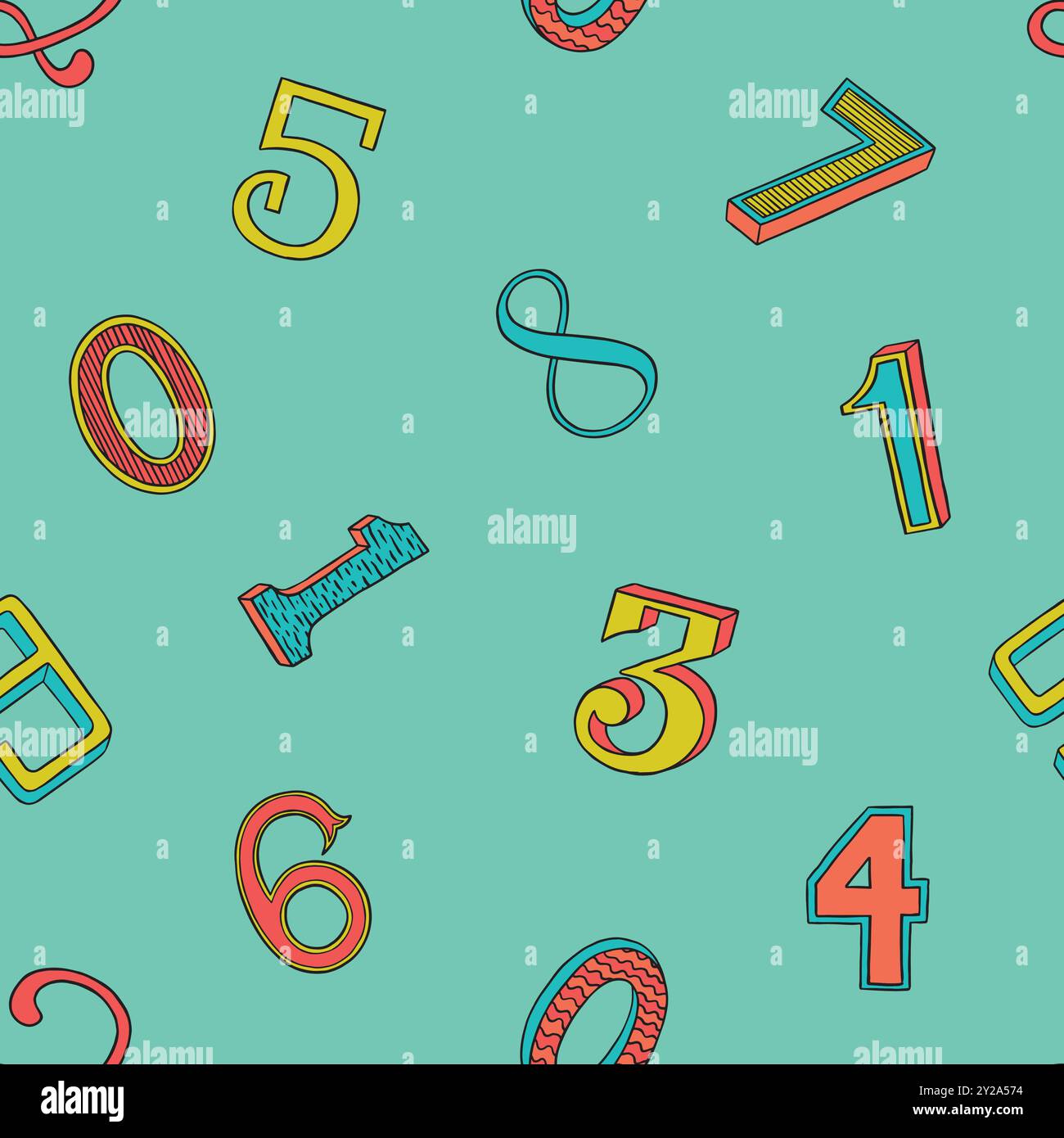 Farbenfrohes Doodle Numbers-Muster. Vektorabbildungsmuster Stock Vektor