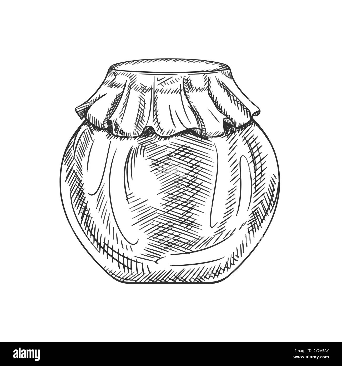 Vektor-Illustration mit transparenten Glasgefäß Soßen, Gewürzen, Konservierung. Küchenutensilien, Werkzeuge, Geschirr. Altes Retro-Besteck. Handgezeichnete Illustraten Stock Vektor