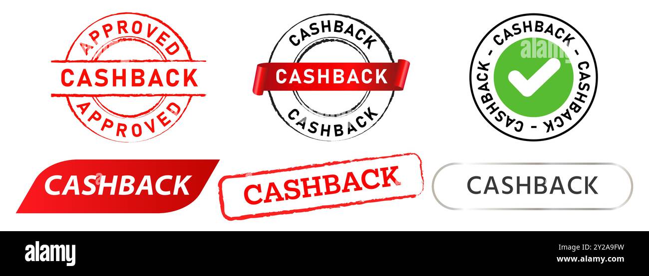 Cashback-Angebot Marketingstrategie Angebot Garantie Briefmarken Label Geld zurück Kundenzufriedenheit Design Set Kollektion Stock Vektor