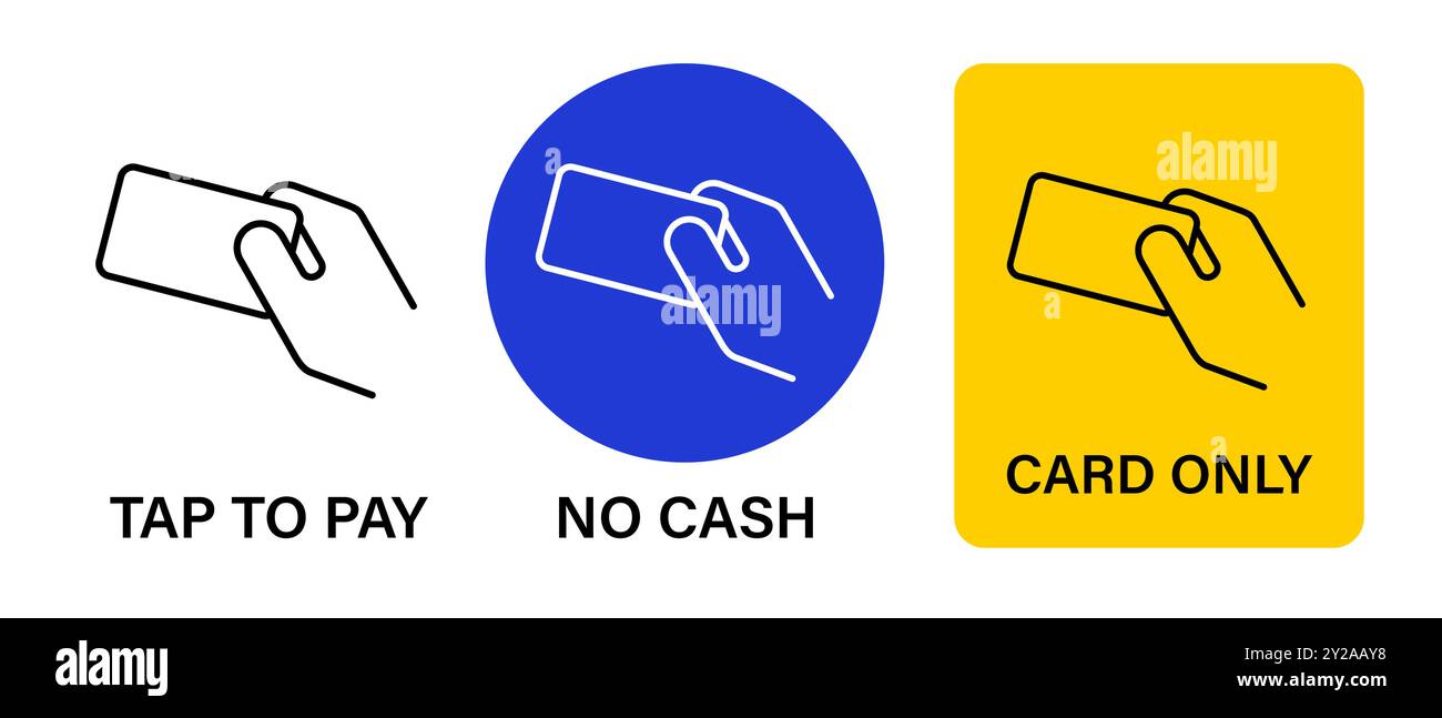 NFC-Karte drahtlose kontaktlose Transaktion Symbol Illustration Hand hält Kartenhahn, um nur keine Barkarte zu bezahlen Stock Vektor