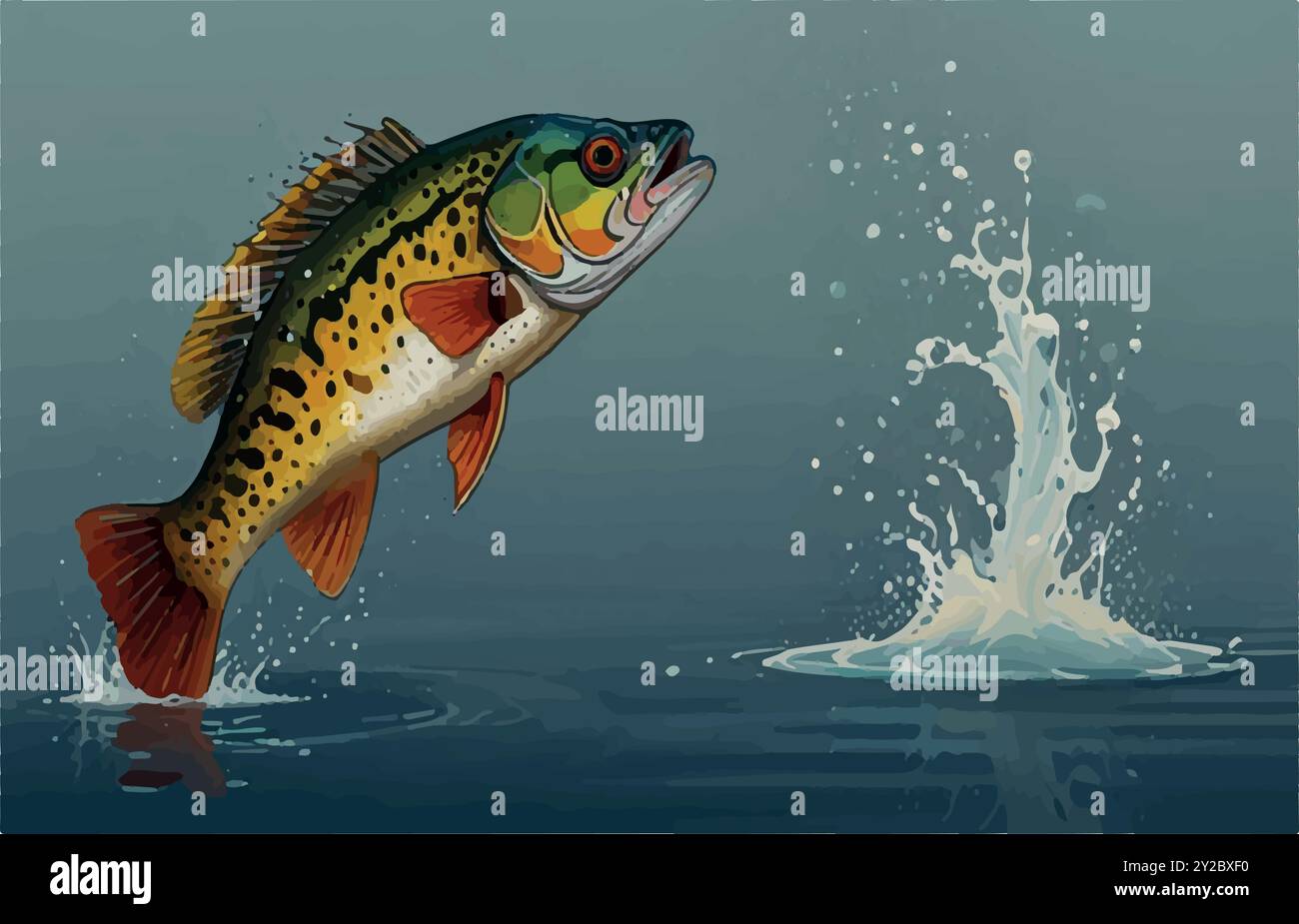 Erkunden Sie die Welt des Peacock Bass Fish, Südamerikas farbenfrohe Raubtier, bekannt für seine Kraft und Schönheit. Ein muss für trophäensuchende Angler! Stock Vektor