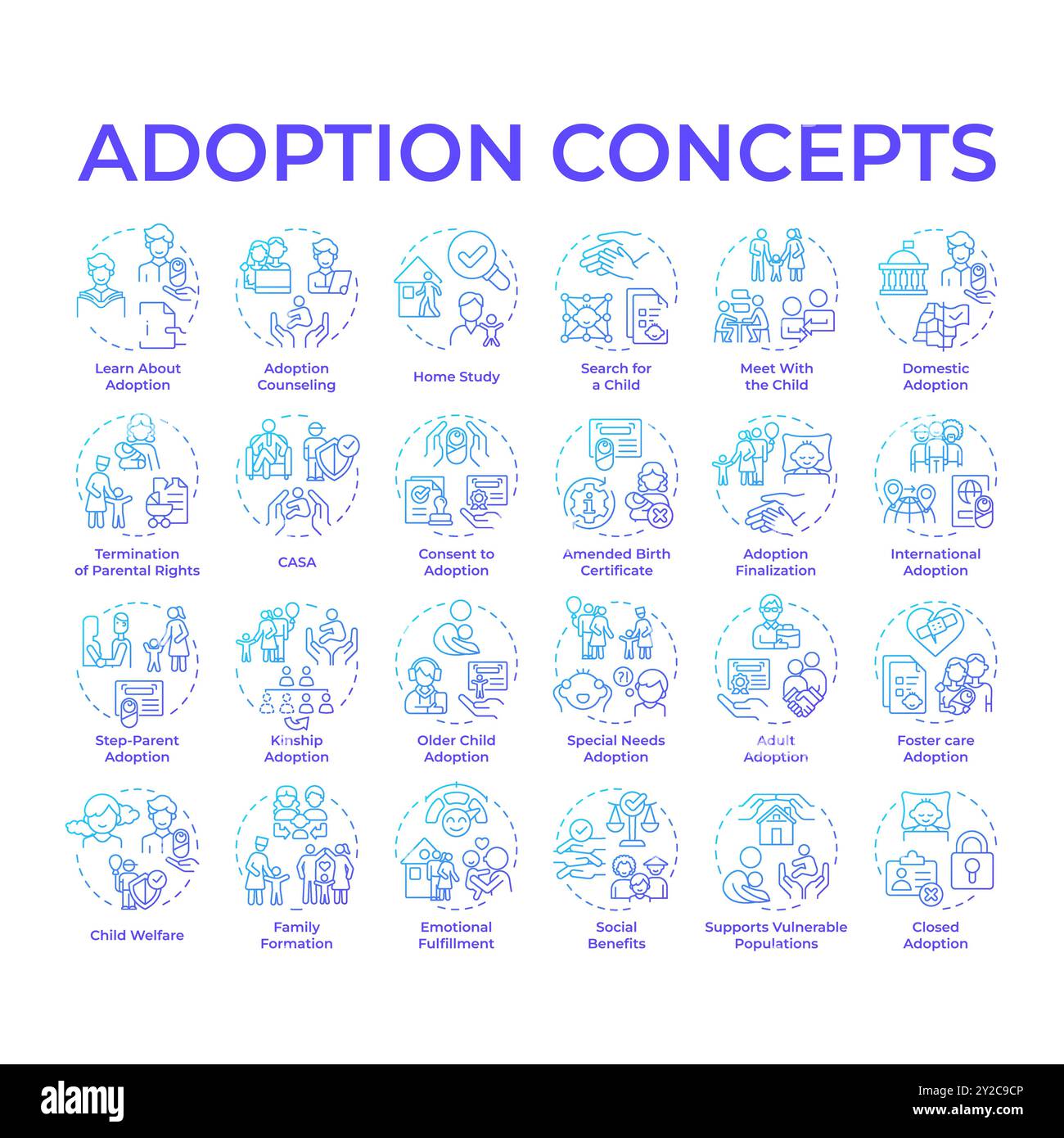 Adoption Blue Gradient Concept Symbole Stock Vektor