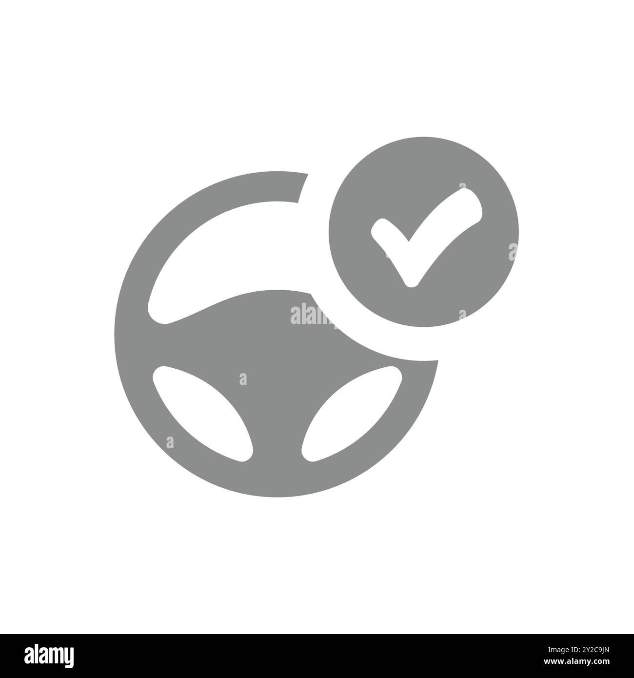 Vektorsymbol für Autoversicherung. Autoversicherung mit Rad und Häkchen. Stock Vektor