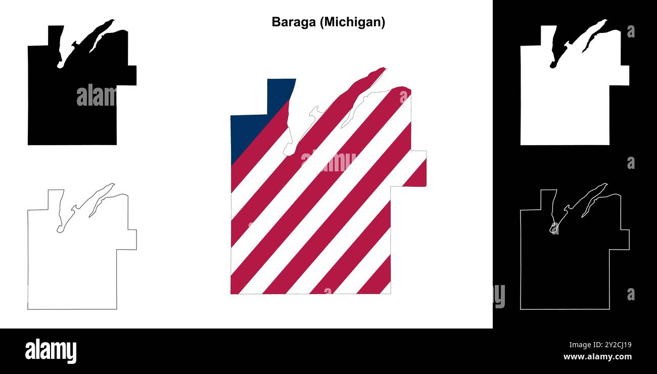 Baraga County (Michigan) Umrisskarten Set Stock Vektor