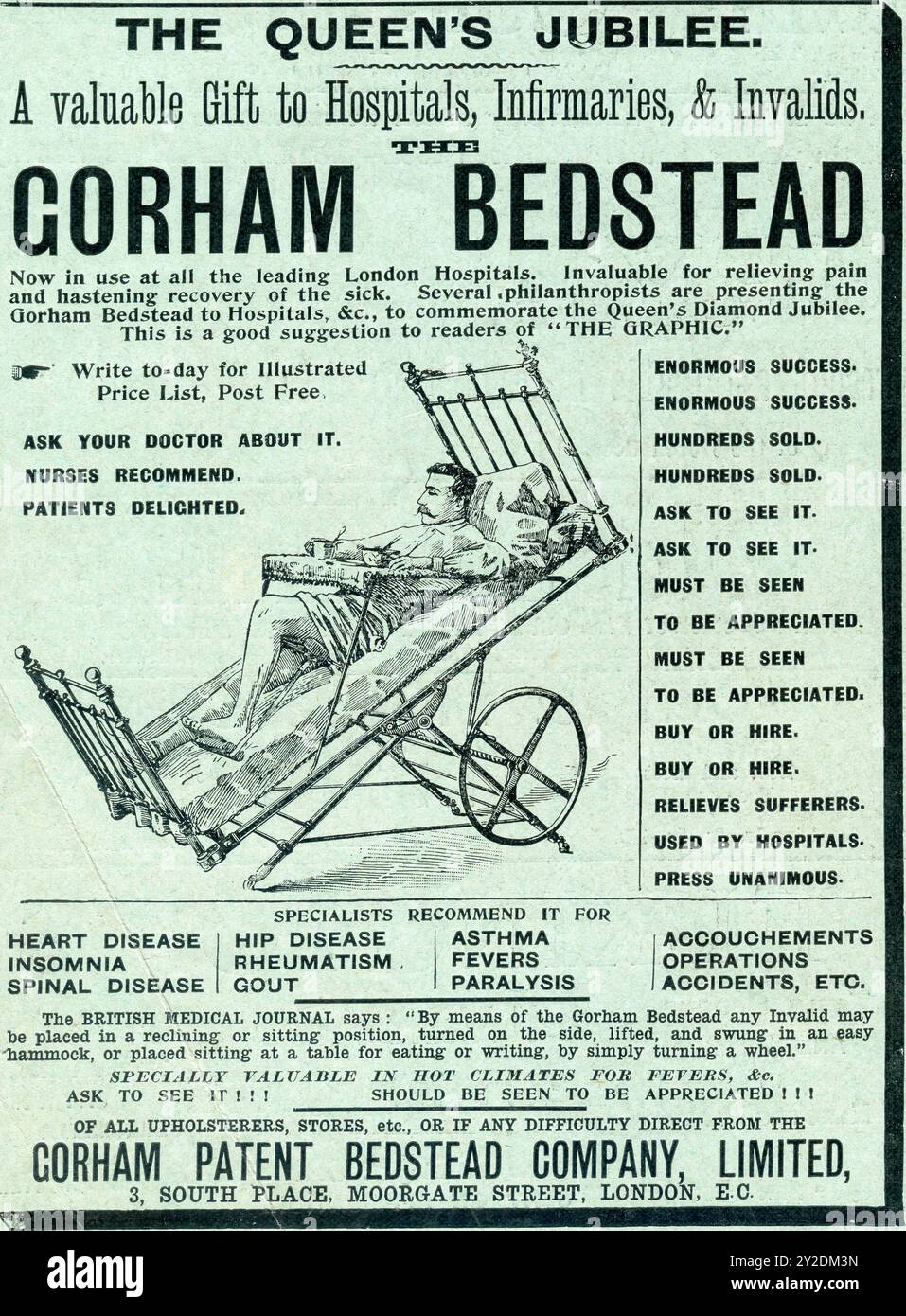 1897 wurde für das Gorham Bedstead angekündigt. Aus der Graphic Illustrated Weekly Zeitung, erschienen 1897. Stockfoto