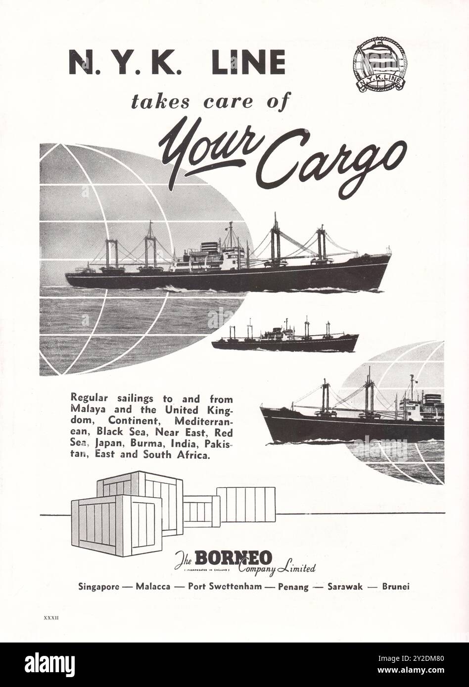 Old Vintage Borneo Company Limited Werbung für N.Y.K. Line in the Straits Times Annual 1960 in Singapur. Stockfoto