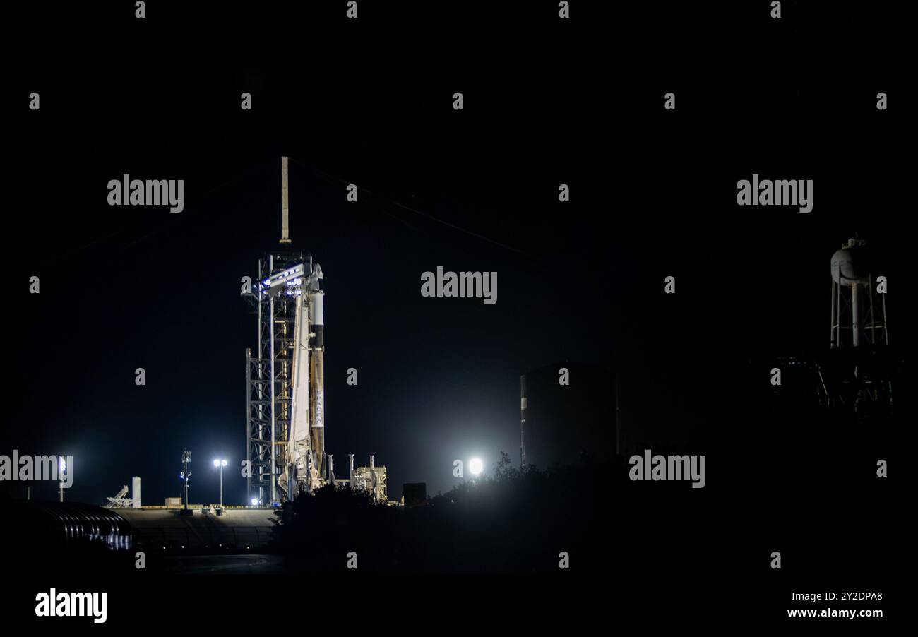 Kennedy Space Center, USA. August 2024. Nach dem Vorstoß zum zweiten Fenster startete SpaceX Polaris Dawn um 5:23 UHR ET vom LC-39A Kennedy Space Center Brevard County Florida USA. (Foto: Scott Schilke/SIPA USA) Credit: SIPA USA/Alamy Live News Stockfoto