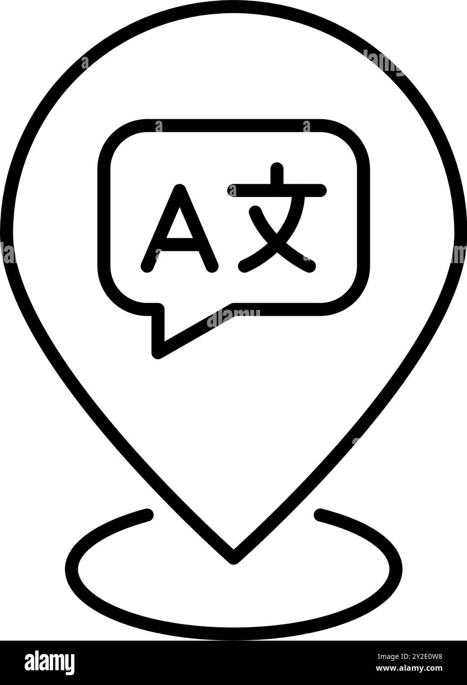 Fremdsprachensymbole. Zeiger der Standortkarte. Übersetzungsdienstleistungen, Sprachschule. Pixel Perfect, bearbeitbarer Kontur vecto Stock Vektor