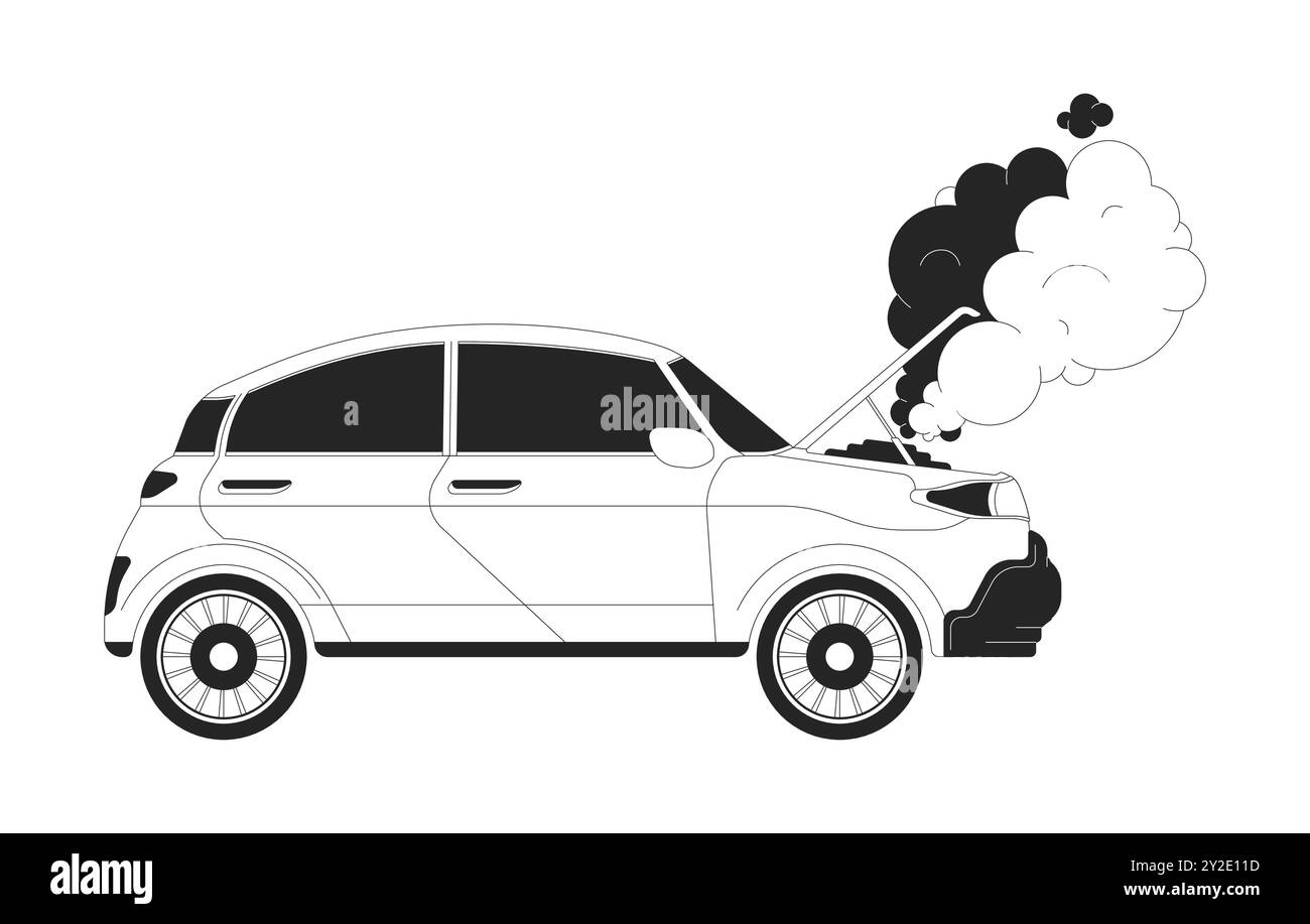 Rauch steigt aus einem schwarz-weißen 2D-Zeichentrickobjekt auf Stock Vektor