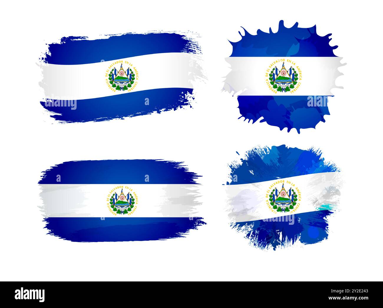 Set mit salvadorianischen Flaggensymbolen im Stil der Malerei. Grunge staines und Flagge von El Salvador Hintergrund mit isolierter Schnittmaske. Kreatives Design. Stock Vektor