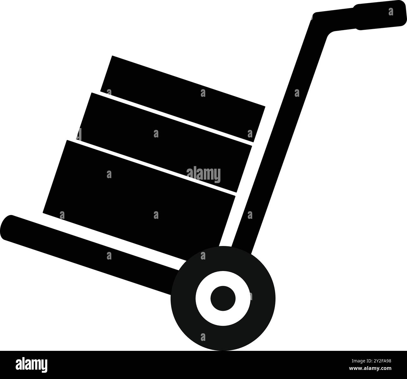Handwagenwagen, Trolley-Räder Versand, Be- und Entladeboxen auf LKW, Transport von Schwergütern, Lieferwagen für Mann zur Lieferung, Stock Vektor