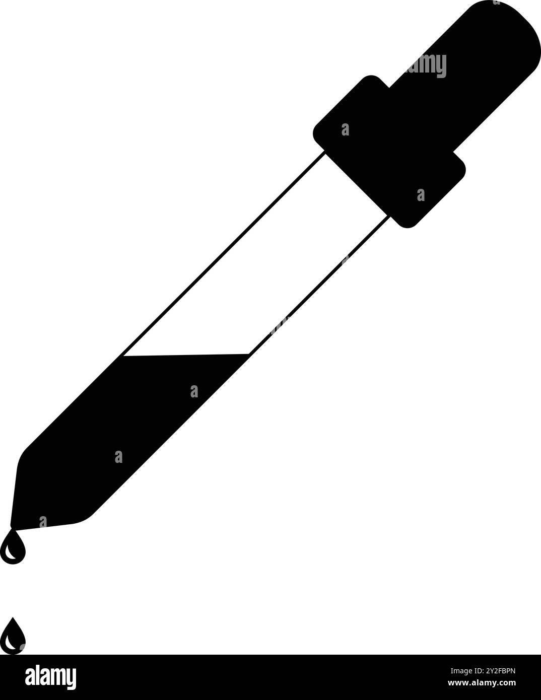 Medizinisches Tropfensymbol, Tropfensymbol für Forschungsgeräte, Biotechnologie-Werkzeugschild, Pipettenschild, Tropfensymbol Stock Vektor