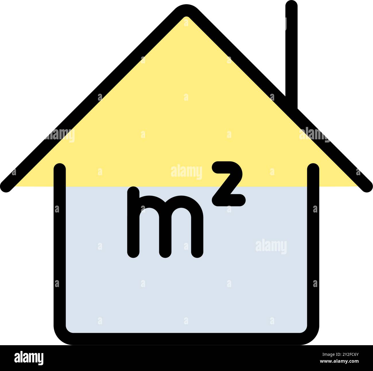 Quadratmetersymbol. Platzieren Sie das Piktogramm für die Bemaßungsfarbe. Flache Fläche in Quadratmetern. Messbereich des Hauses. M2 einfaches Schild. Vektordarstellung isoliert auf Stock Vektor