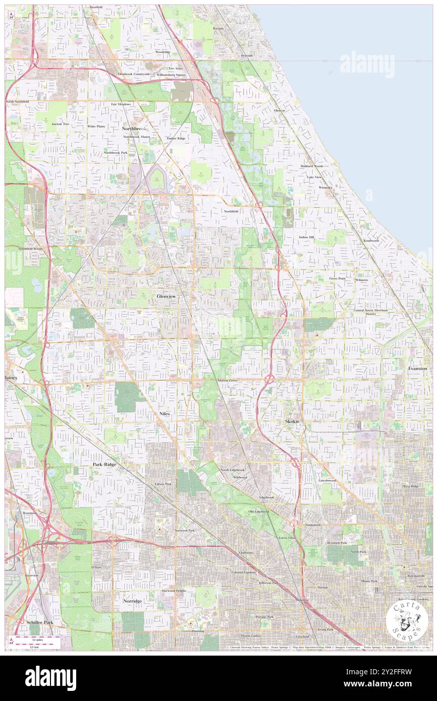 Golf, Cook County, USA, USA, Illinois, n 42 3' 32'', S 87 47' 33'', Karte, Cartascapes Map, veröffentlicht 2024. Erkunden Sie Cartascapes, eine Karte, die die vielfältigen Landschaften, Kulturen und Ökosysteme der Erde enthüllt. Reisen Sie durch Zeit und Raum und entdecken Sie die Verflechtungen der Vergangenheit, Gegenwart und Zukunft unseres Planeten. Stockfoto