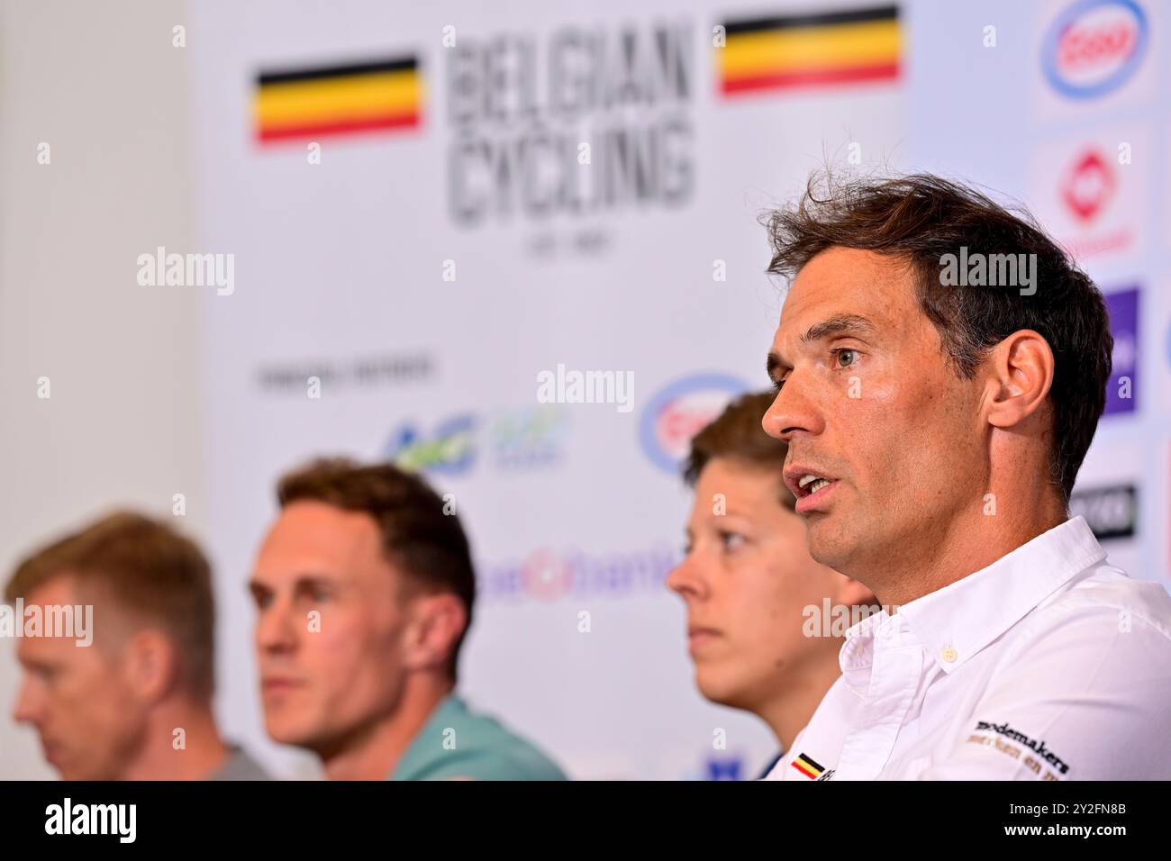 Hasselt, Belgien. September 2024. Der belgische Radsporttrainer Sven Vanthourenhout wurde am Dienstag, den 10. September 2024, in Hasselt während einer Präsentation der belgischen Auswahl für die Weltmeisterschaft im Radsport 2024 in Hasselt gezeigt. Die Welten finden vom 21. Bis 29. September in Zürich statt. BELGA FOTO DIRK WAEM Credit: Belga News Agency/Alamy Live News Stockfoto