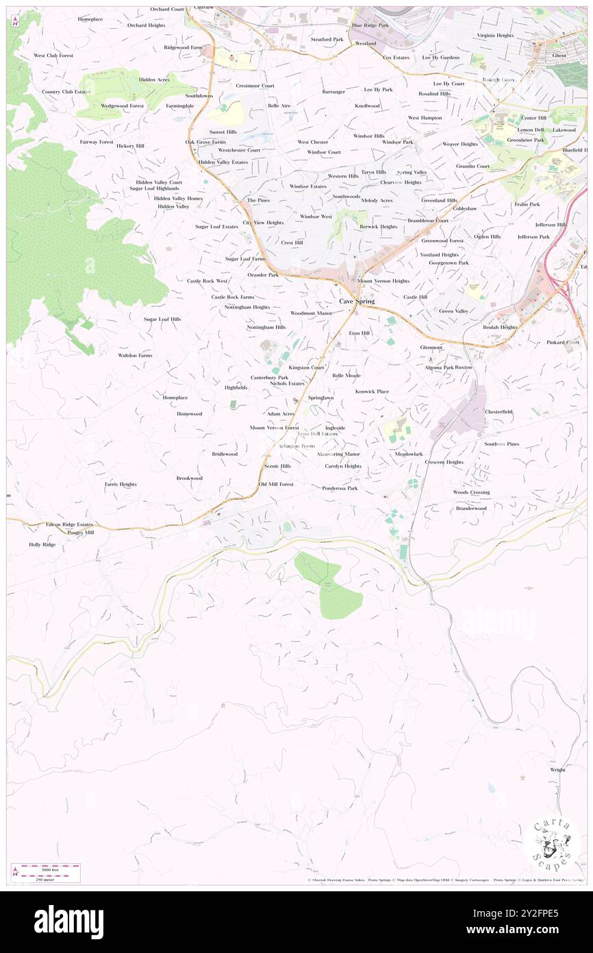 Arlington Forest, Roanoke County, USA, USA, Virginia, n 37 12' 36''', S 80 1' 8'', Karte, Cartascapes Map, veröffentlicht 2024. Erkunden Sie Cartascapes, eine Karte, die die vielfältigen Landschaften, Kulturen und Ökosysteme der Erde enthüllt. Reisen Sie durch Zeit und Raum und entdecken Sie die Verflechtungen der Vergangenheit, Gegenwart und Zukunft unseres Planeten. Stockfoto