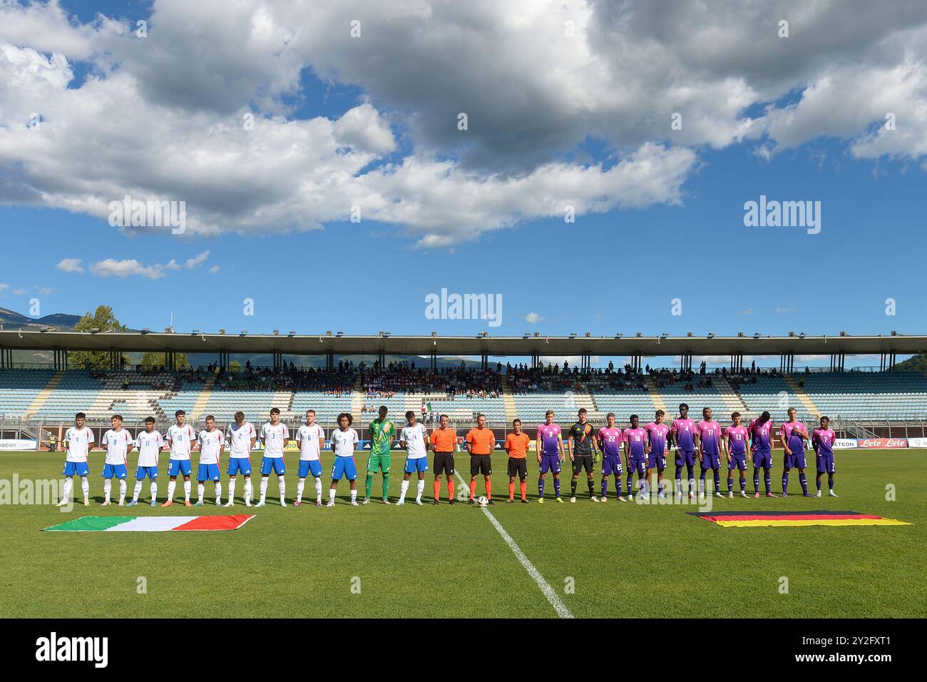 Italias U20-Team im Kampf gegen Deutschlands U20-Team während des Spiels Elite League Italien U20 - Deutschland U20 im „Manlio Scopigno“-Stadion in Rieti, Italien am 10. september 2024 Stockfoto