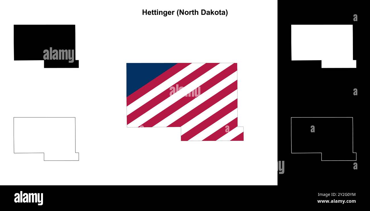 Hettinger County (North Dakota) Umrisskarten Set Stock Vektor