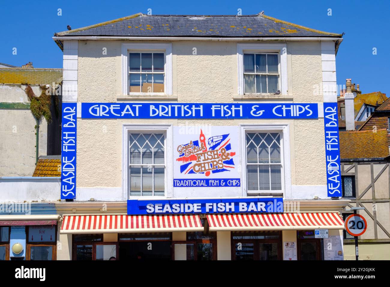 Hastings Seaside Fischbar, East Sussex, Großbritannien Stockfoto