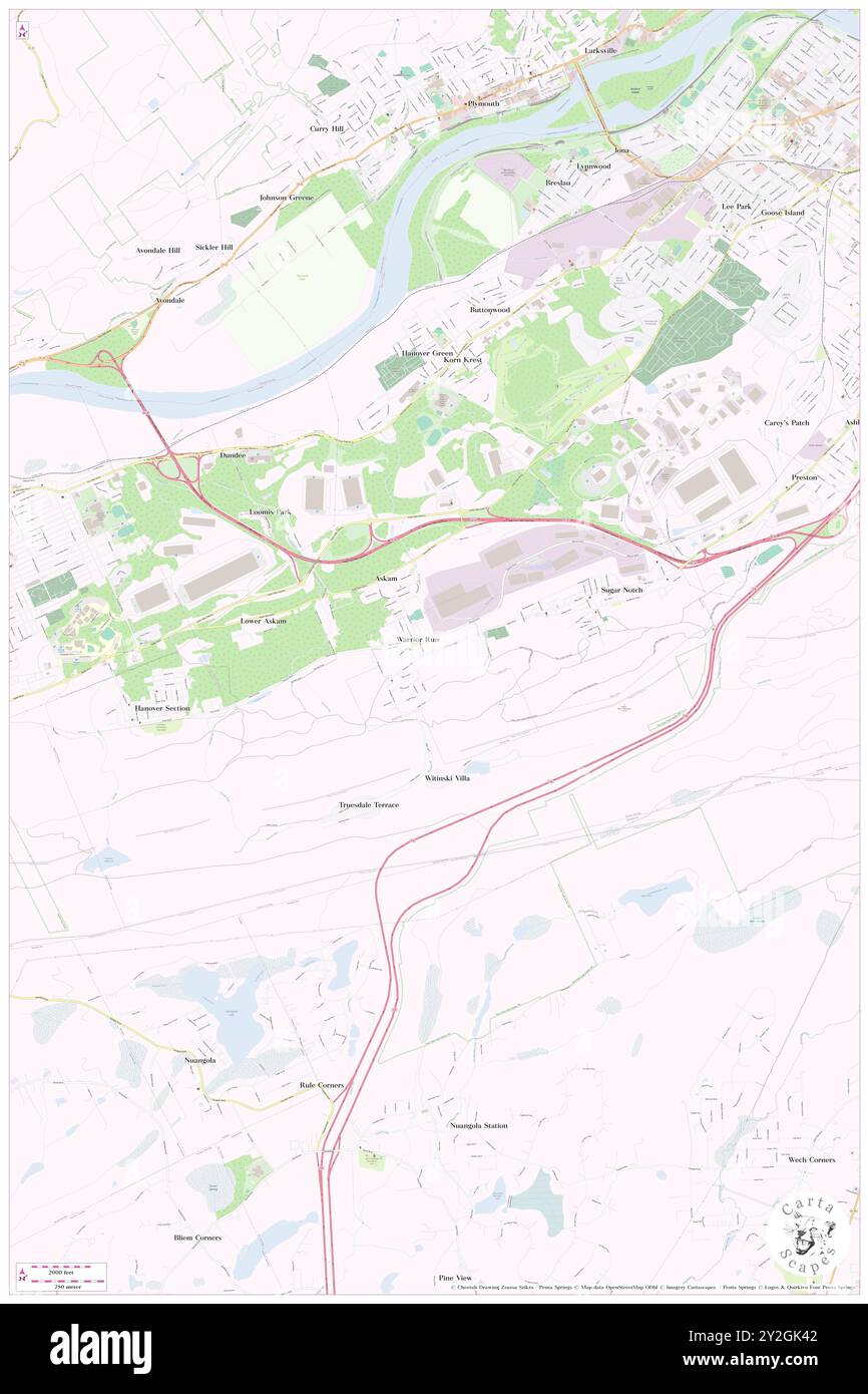 Warrior Run, Luzerne County, USA, USA, Pennsylvania, n 41 11' 29'', S 75 57' 1'', Karte, Cartascapes Map, veröffentlicht 2024. Erkunden Sie Cartascapes, eine Karte, die die vielfältigen Landschaften, Kulturen und Ökosysteme der Erde enthüllt. Reisen Sie durch Zeit und Raum und entdecken Sie die Verflechtungen der Vergangenheit, Gegenwart und Zukunft unseres Planeten. Stockfoto