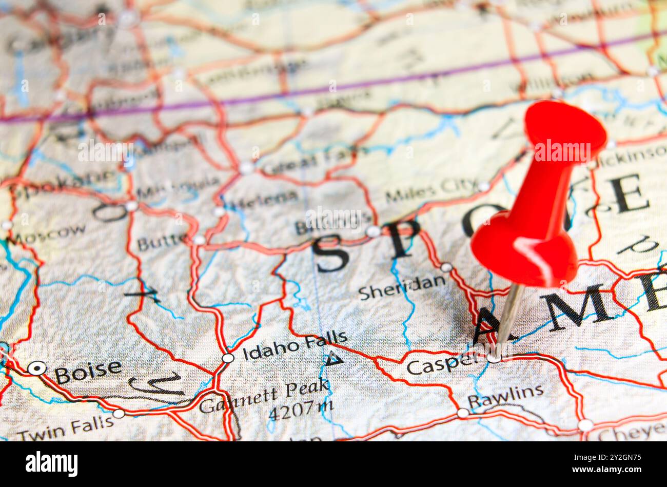 Casper, Wyoming Pin auf der Karte Stockfoto