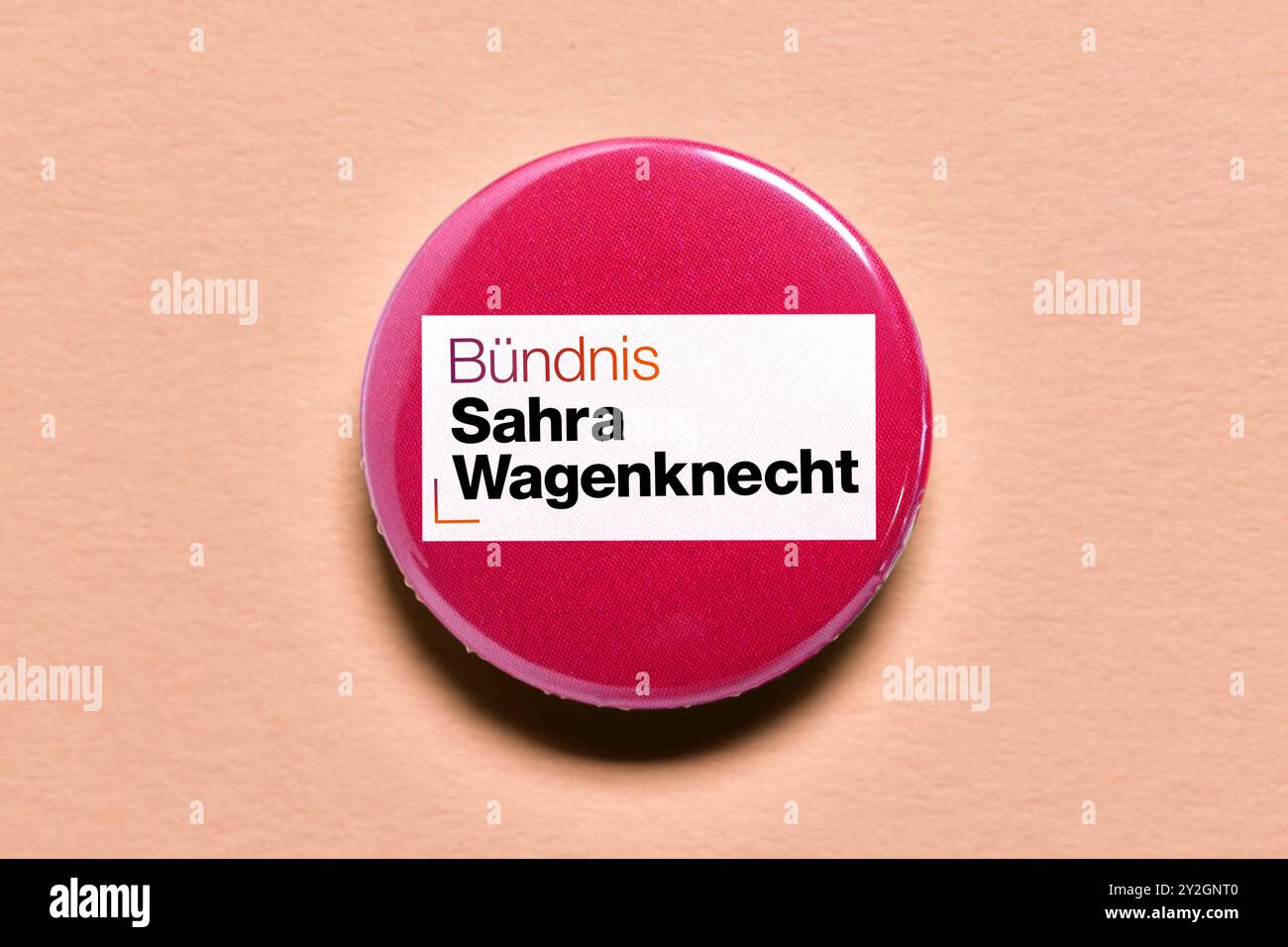 FOTOMONTAGE, Parteianstecker vom Bündnis Sahra Wagenknecht, Symbolfoto BSW *** FOTOMONTAGE, Parteiabzeichen aus der Allianz Sahra Wagenknecht, Symbolfoto BSW Stockfoto