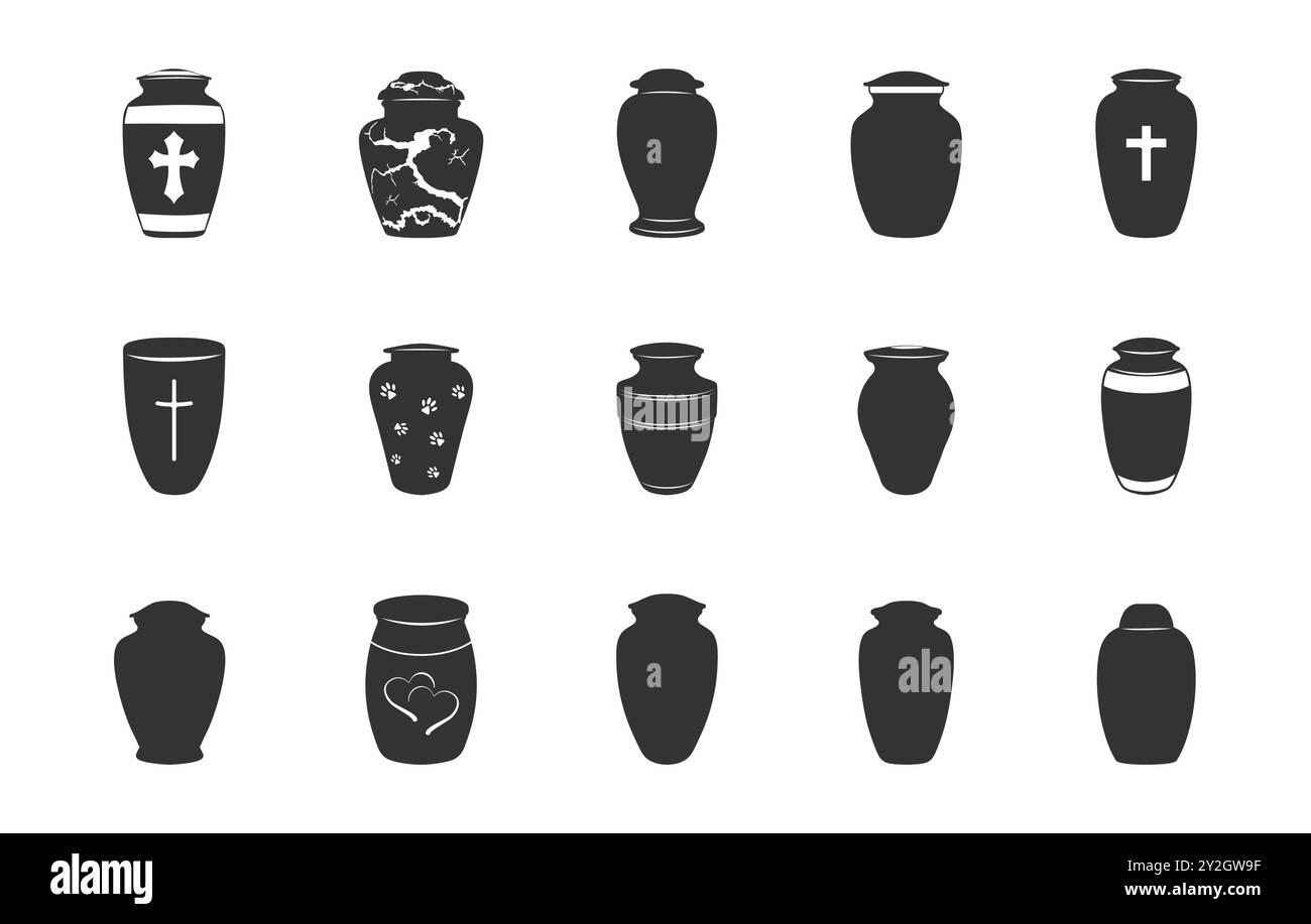 Bestattungsurnen Silhouette, Urnen Silhouette, Bestattungsurnen svg, Urnen svg, Bestattungsurnen Vektorsatz Stock Vektor
