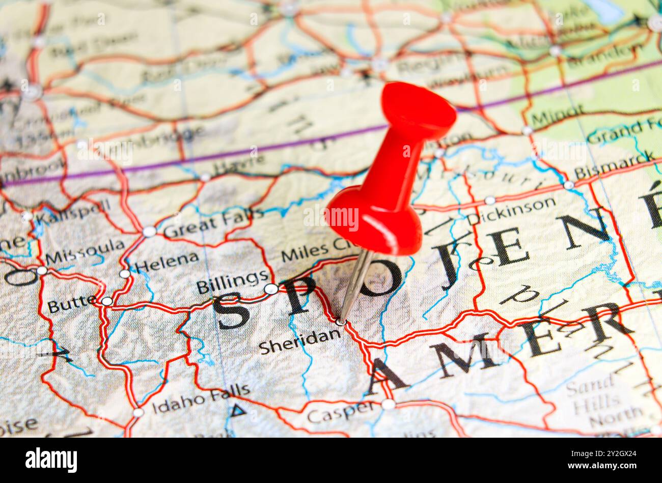 Sheridan, Wyoming Pin auf der Karte Stockfoto