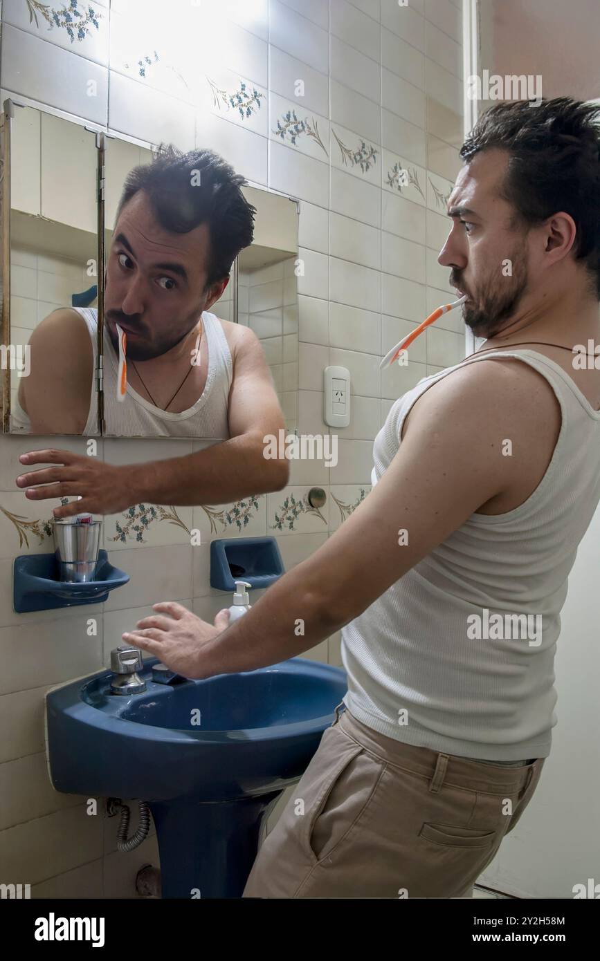 Living Mirror in einer Toilette. Stockfoto