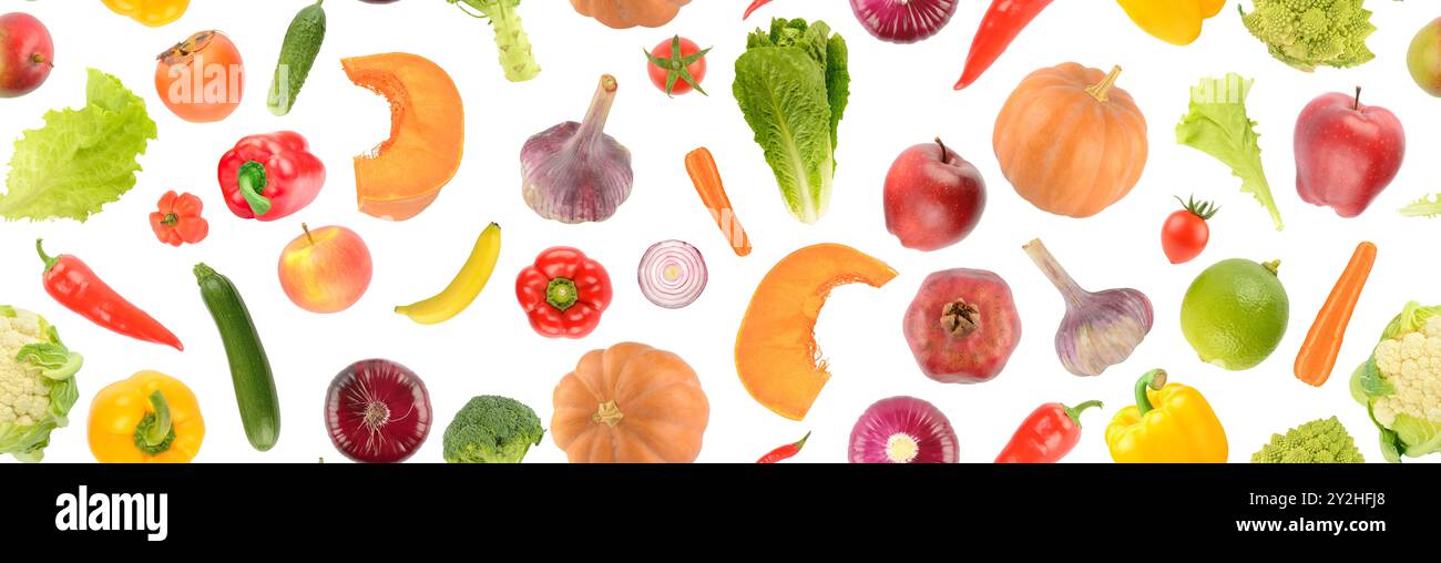 Obst Gemüse nahtlose Muster isoliert auf weißem Hintergrund. Stockfoto