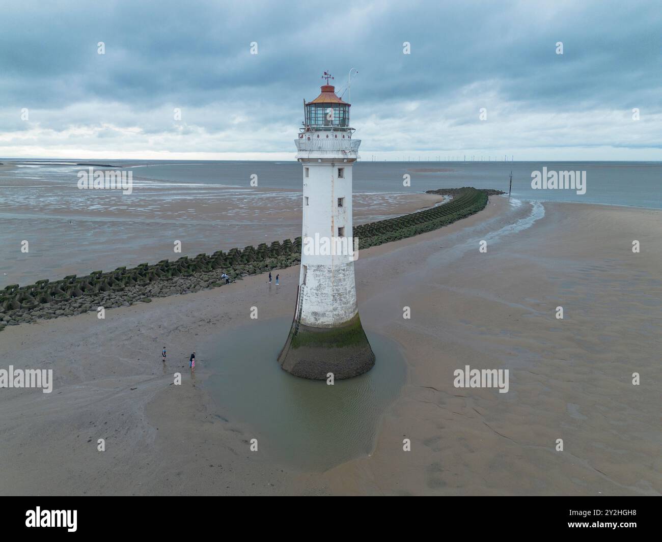 Luftaufnahme des New Brighton Lighthouse, Wirral Peninsula, Großbritannien. Stockfoto