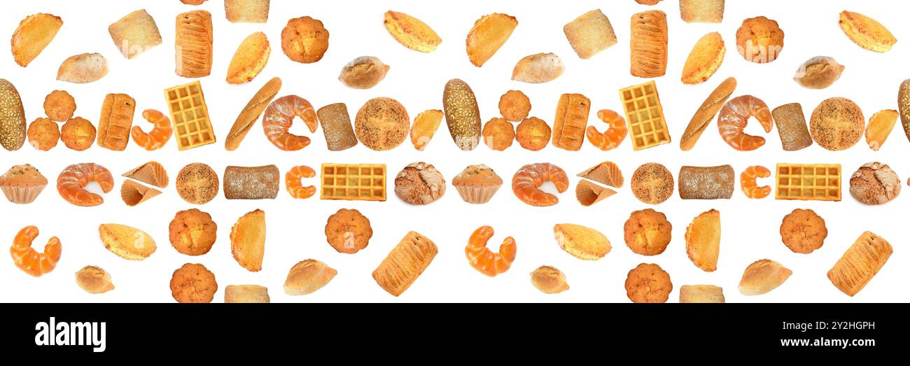 Brot Produkte nahtlose Muster auf weißem Hintergrund isoliert Stockfoto
