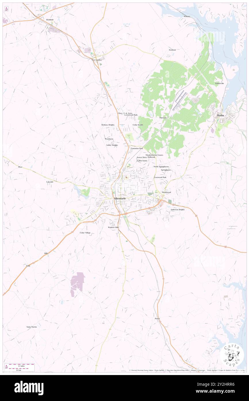 Albemarle, Stanly County, USA, Vereinigte Staaten, North Carolina, n 35 21' 0''', S 80 12' 0'', Karte, Cartascapes Map, veröffentlicht 2024. Erkunden Sie Cartascapes, eine Karte, die die vielfältigen Landschaften, Kulturen und Ökosysteme der Erde enthüllt. Reisen Sie durch Zeit und Raum und entdecken Sie die Verflechtungen der Vergangenheit, Gegenwart und Zukunft unseres Planeten. Stockfoto