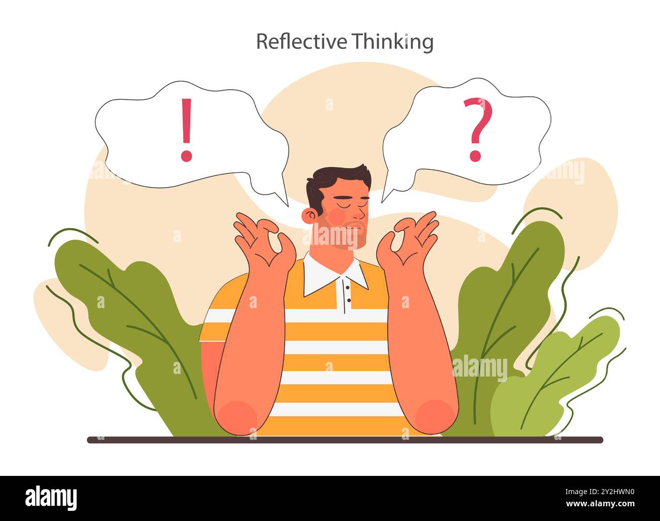 Reflektierendes Denken. Kritische Denkfähigkeit, Reflexion über Erfahrungen und Erkenntnisse. Strategische Entscheidungsfindung, Brainstorming und Lösungsforschung. Illustration des flachen Vektors Stock Vektor