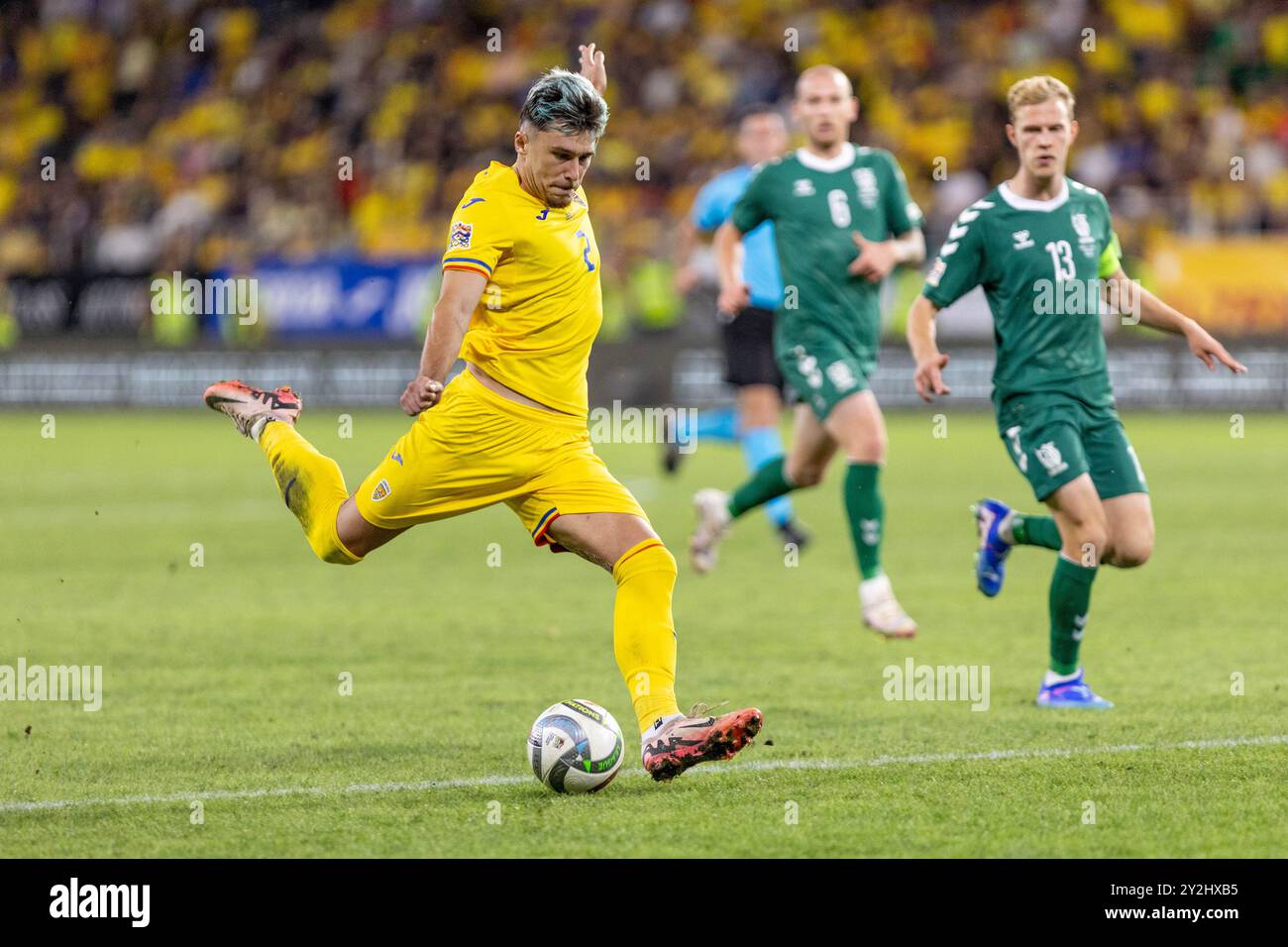 Andrei Ratiu von Rumänien während der UEFA Nations League, Gruppenphase, Liga C, Gruppe C2, Fußballspiel zwischen Rumänien und Litauen am 9. September 2024 im Stadionul Steaua in Bukarest, Rumänien Stockfoto