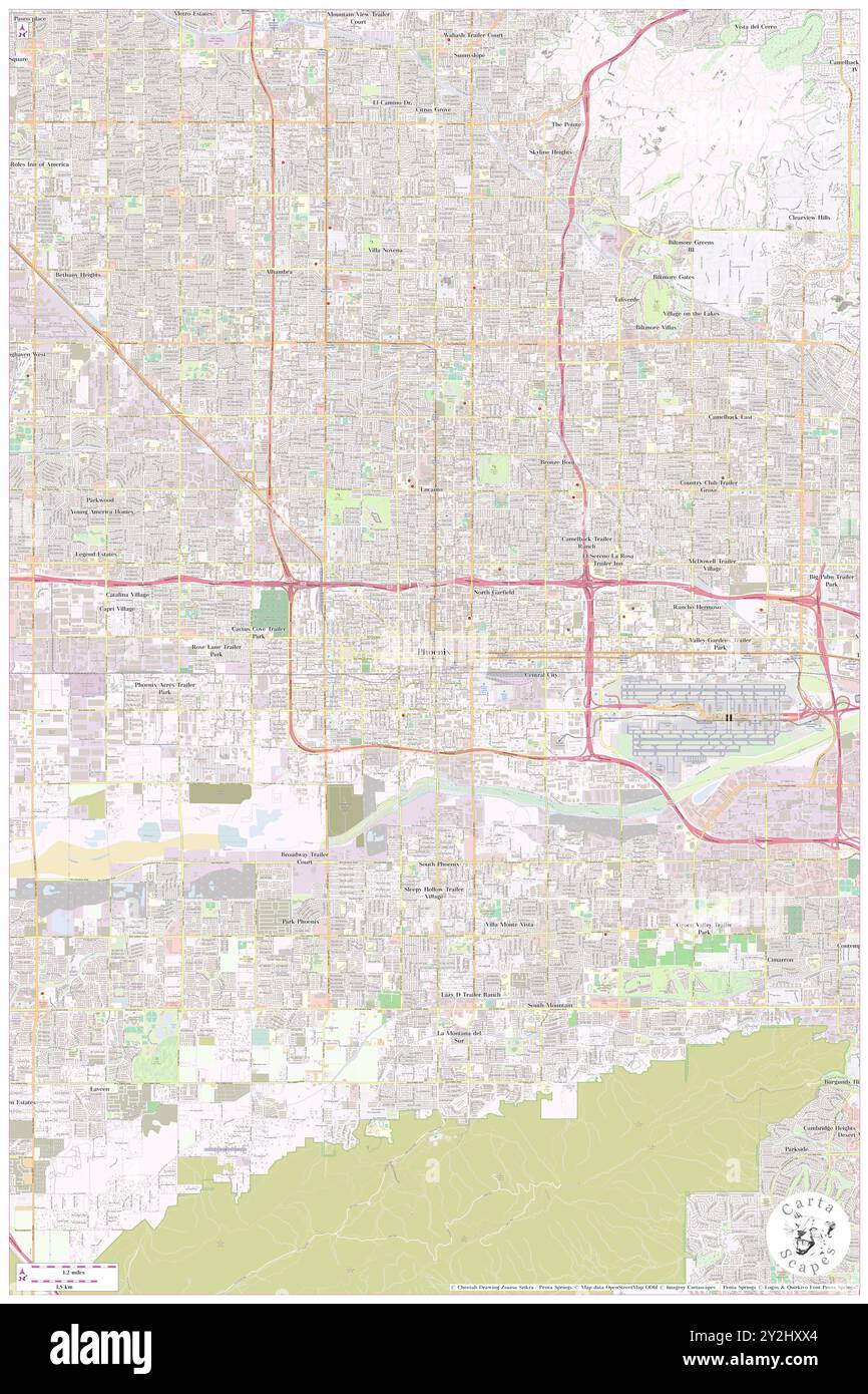 Phoenix, Maricopa County, USA, USA, Arizona, n 33 26' 54'', S 112 4' 26'', Karte, Cartascapes Map, veröffentlicht 2024. Erkunden Sie Cartascapes, eine Karte, die die vielfältigen Landschaften, Kulturen und Ökosysteme der Erde enthüllt. Reisen Sie durch Zeit und Raum und entdecken Sie die Verflechtungen der Vergangenheit, Gegenwart und Zukunft unseres Planeten. Stockfoto