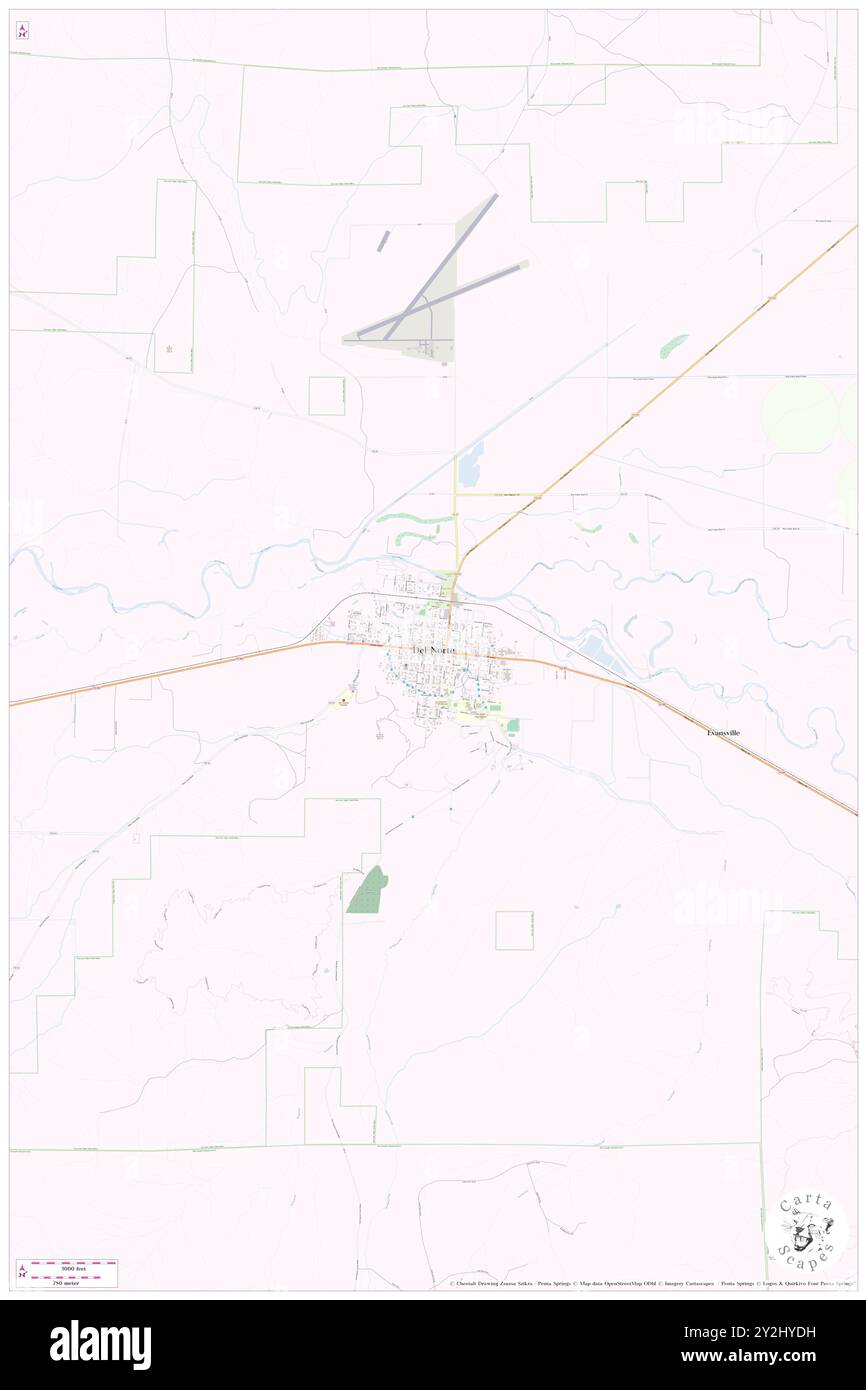 Del Norte, Rio Grande County, USA, Vereinigte Staaten, Colorado, n 37 40' 44'', S 106 21' 12'', Karte, Cartascapes Map, veröffentlicht 2024. Erkunden Sie Cartascapes, eine Karte, die die vielfältigen Landschaften, Kulturen und Ökosysteme der Erde enthüllt. Reisen Sie durch Zeit und Raum und entdecken Sie die Verflechtungen der Vergangenheit, Gegenwart und Zukunft unseres Planeten. Stockfoto